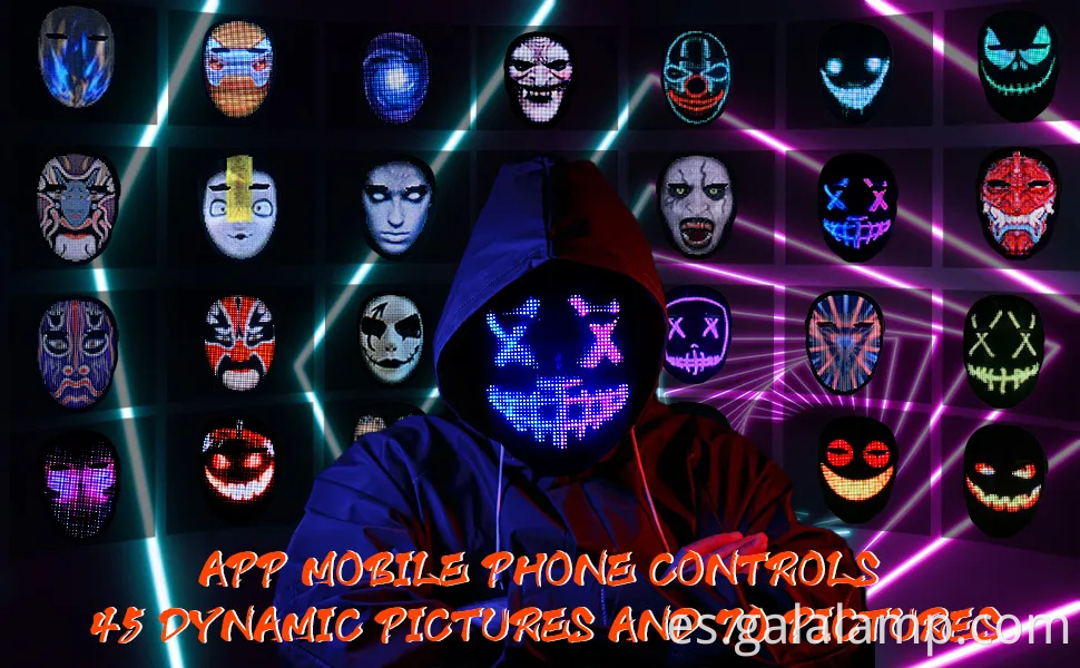 Máscara LED LED personalizable compatible con Bluetooth con control de aplicaciones recargable